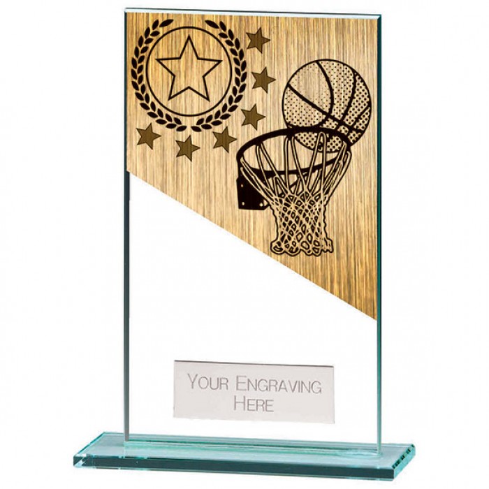 MUSTANG BASKETBALL GLASS TROPHY -  5 SIZES - 11CM - 18CM